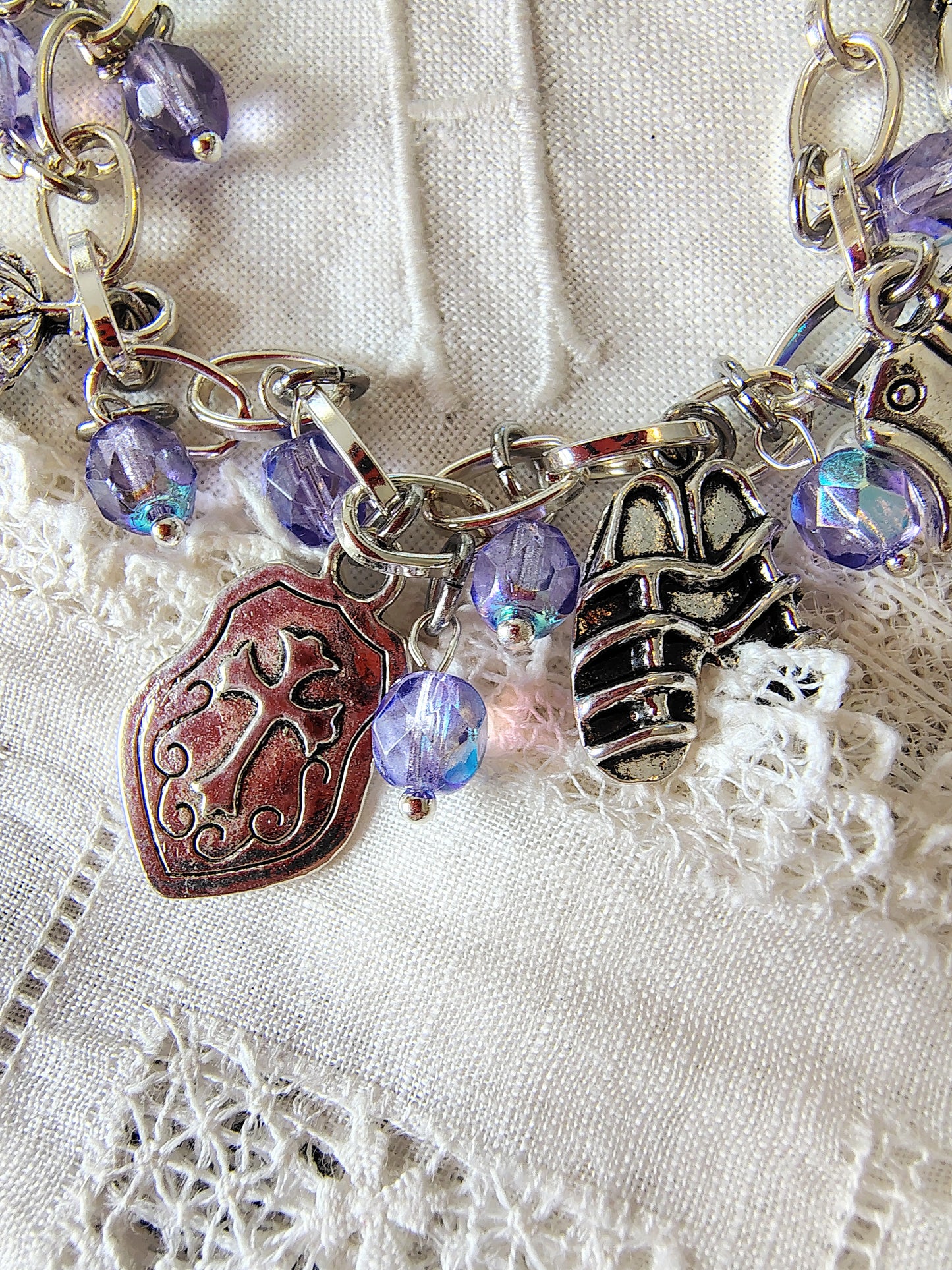 Custom Catholic Full Armor Of God Charm bracelet fire polished Czech crystal beads choose bead color bracelet size mirac. medal st Benedict.