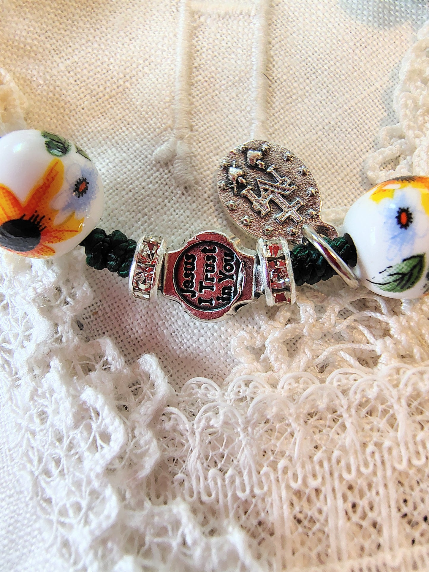 Hand Knotted Saint Julie Sunflower Rosary Bracelet