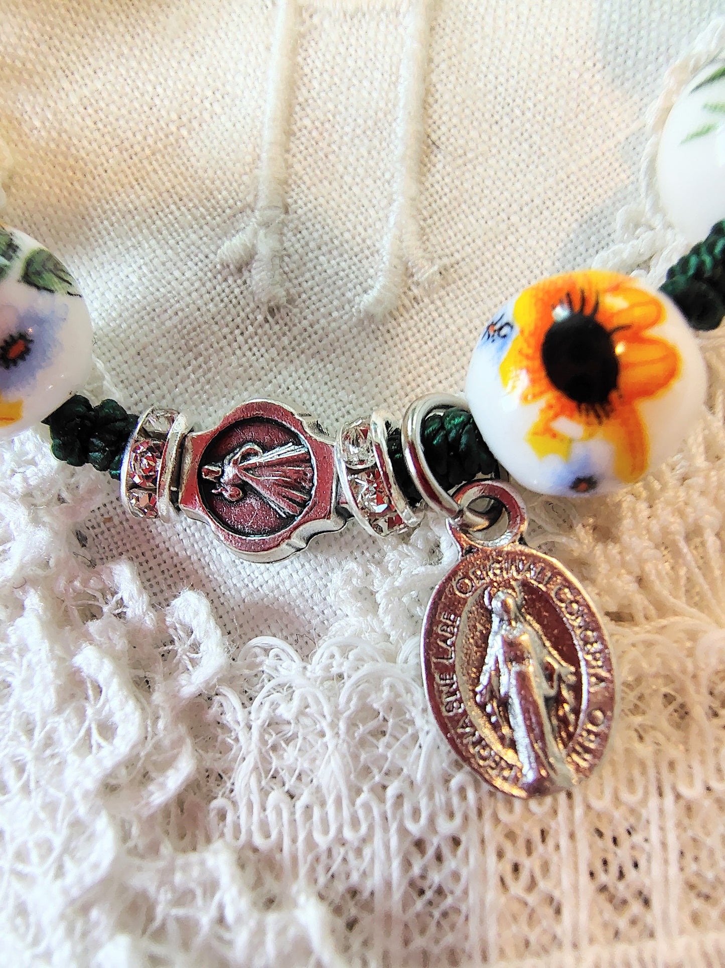 Hand Knotted Saint Julie Sunflower Rosary Bracelet