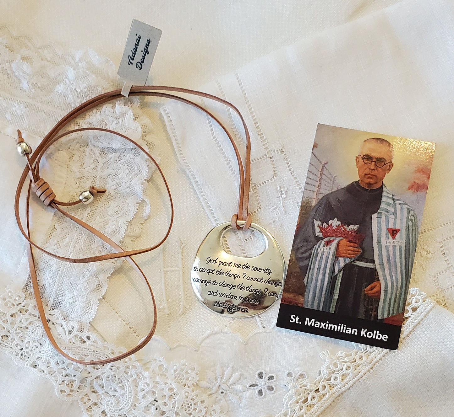 Serenity Prayer Pendant with Adjustable Leather Cord