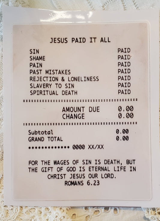 "Jesús lo pagó todo" - Etiqueta adhesiva para recibo