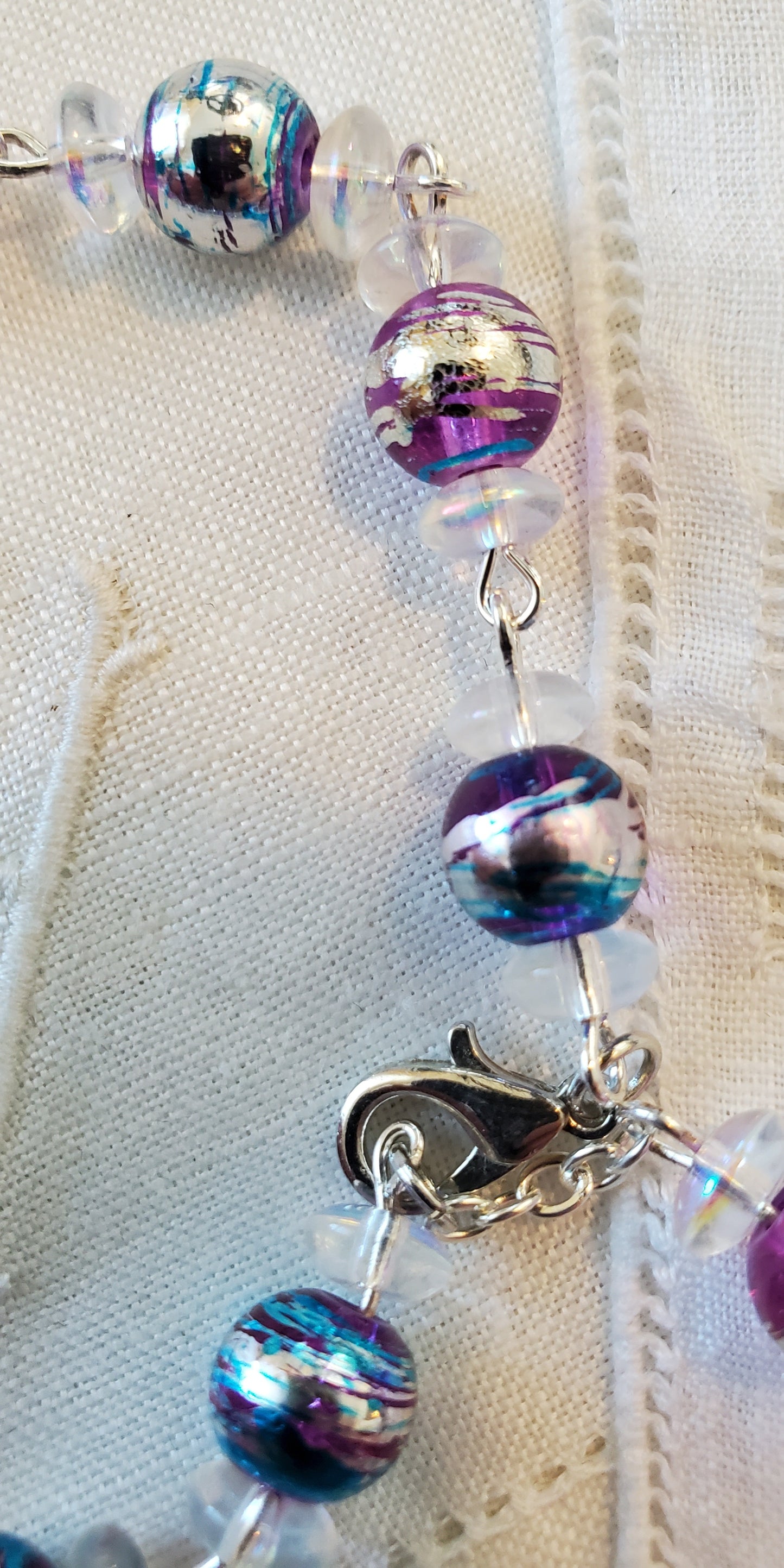 Handmade Linked Purple Drawbench Tenner Rosary Bracelet with Round Miraculous Medal