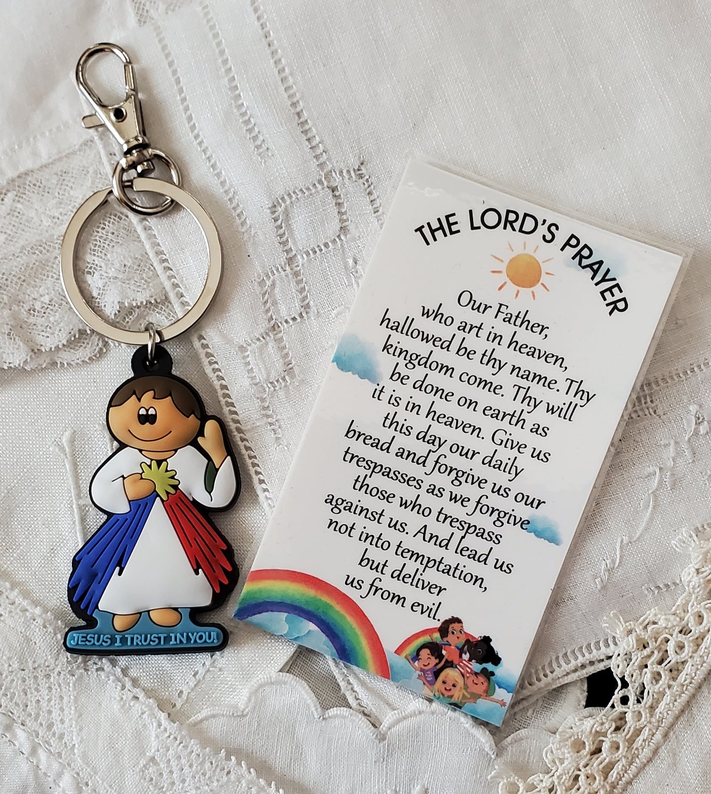 Tiny Devotions Jesus of Divine Mercy Backpack keyring charm set Backpack clip keychain charm set devotional first Communion birthday Present Christmas gift Easter toy