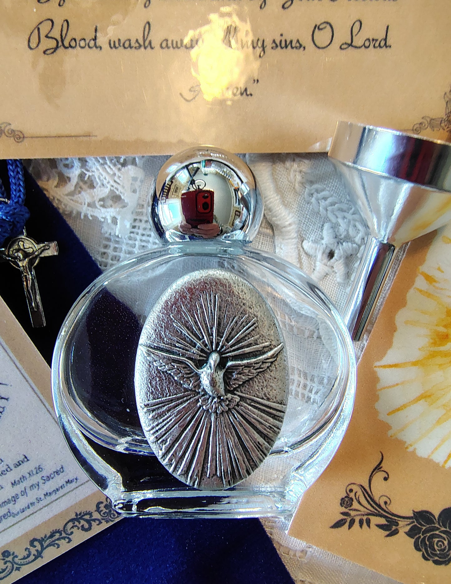 Holy Spirit Holy Water Bottle Gift Set, Catholic present, Aqua Bendita, regalo de Battesimo, Baptism gift, 1st first communion, confirmation keepsake