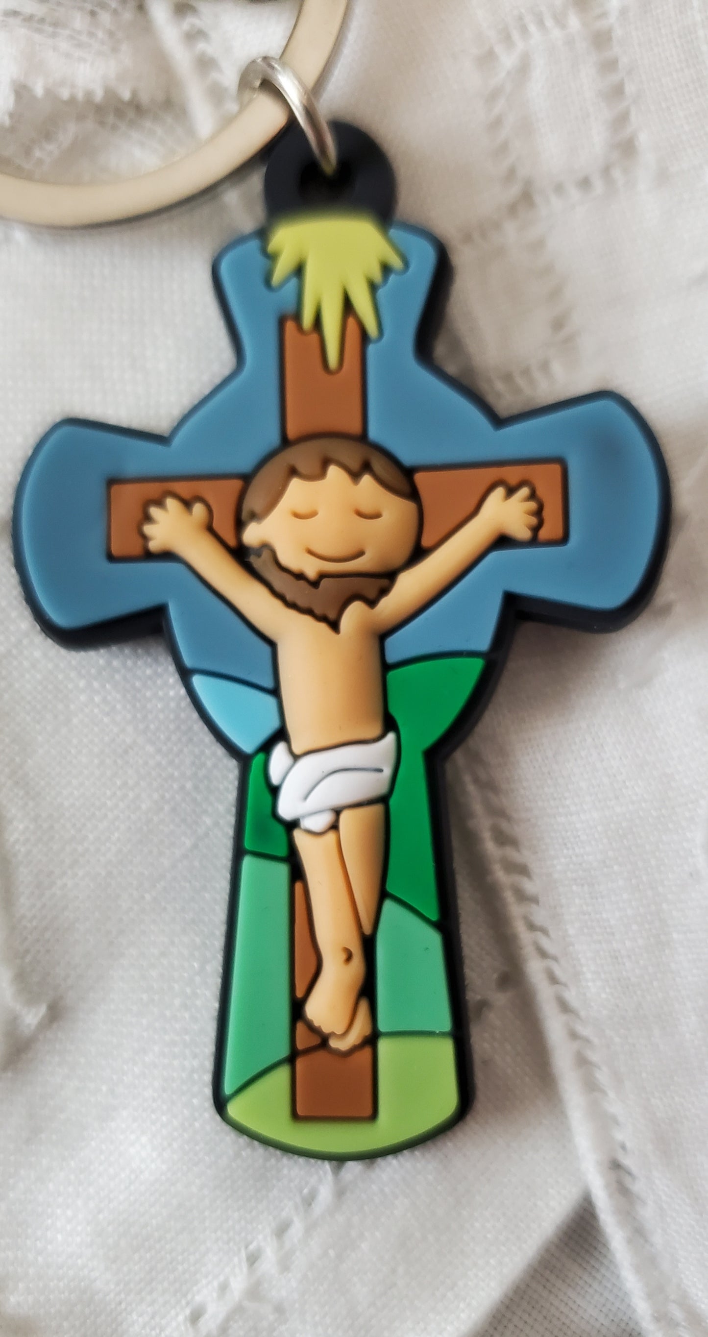 Tiny Devotions Jesus Crucifix Backpack clip keychain charm set devotional first Communion birthday Present Christmas gift Easter toy