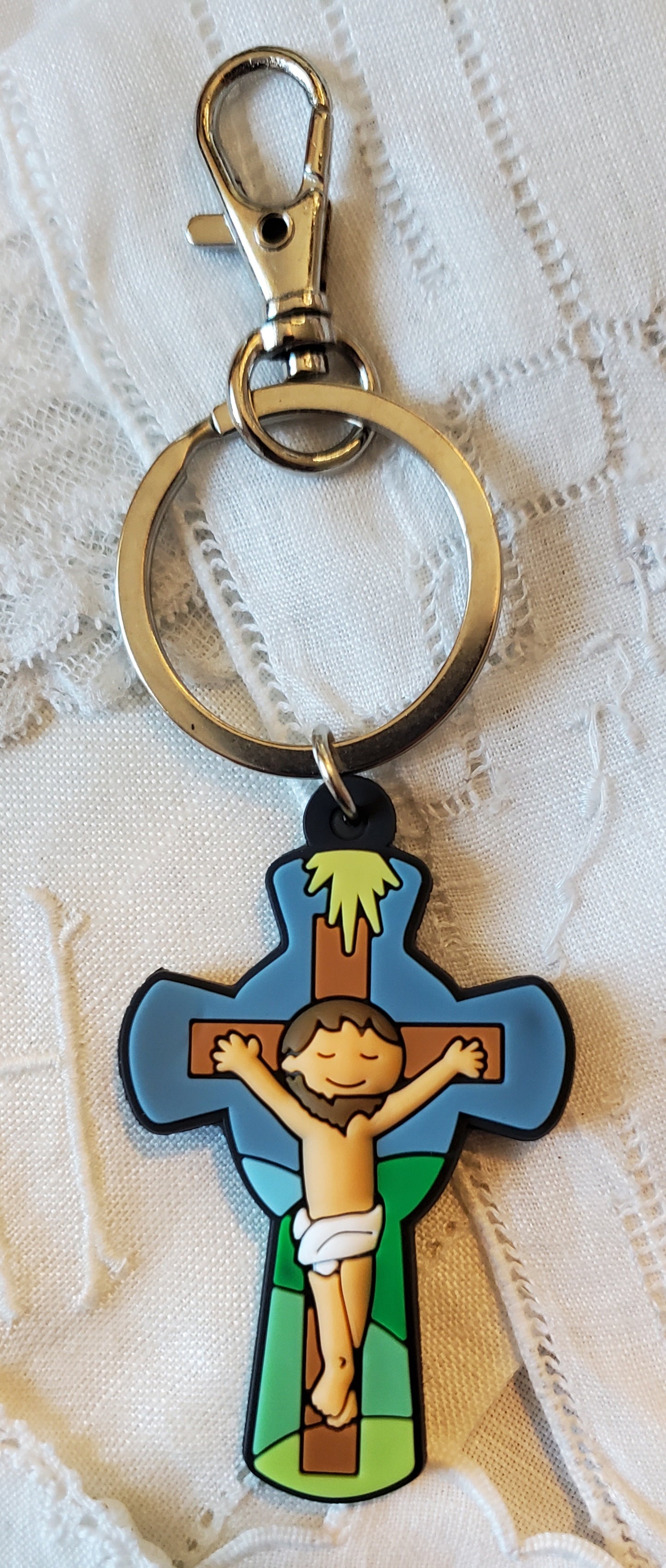 Tiny Devotions Jesus Crucifix Backpack clip keychain charm set devotional first Communion birthday Present Christmas gift Easter toy