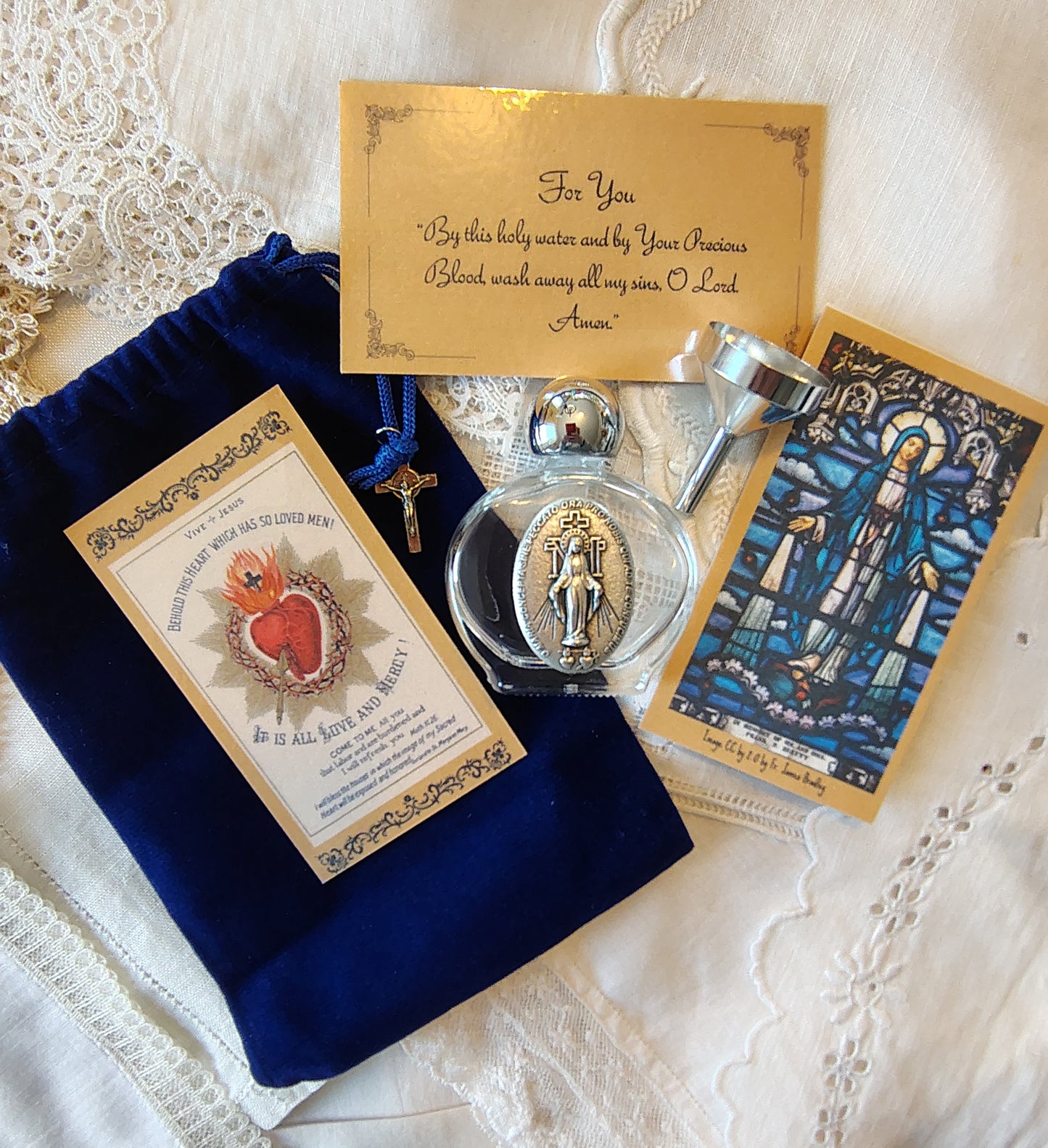 Miraculous Medal Holy Water Bottle Gift Set, Catholic present, Aqua Bendita, regalo de Battesimo, Baptism gift, 1st first communion, confirmation keepsake