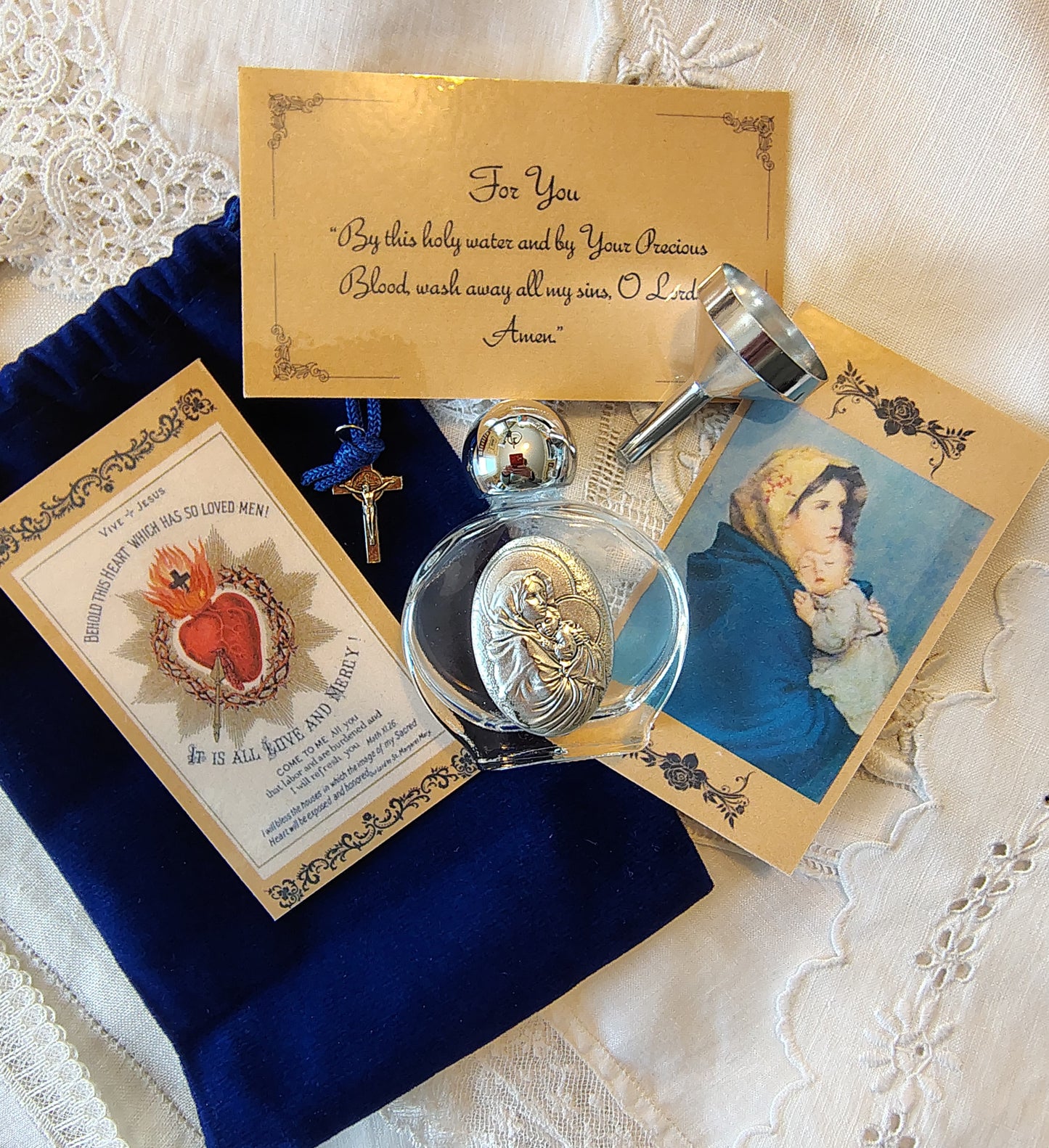Madonna of the Streets Holy Water Bottle Gift Set, Catholic present, Aqua Bendita, regalo de Battesimo, Baptism gift, 1st first communion, confirmation keepsake