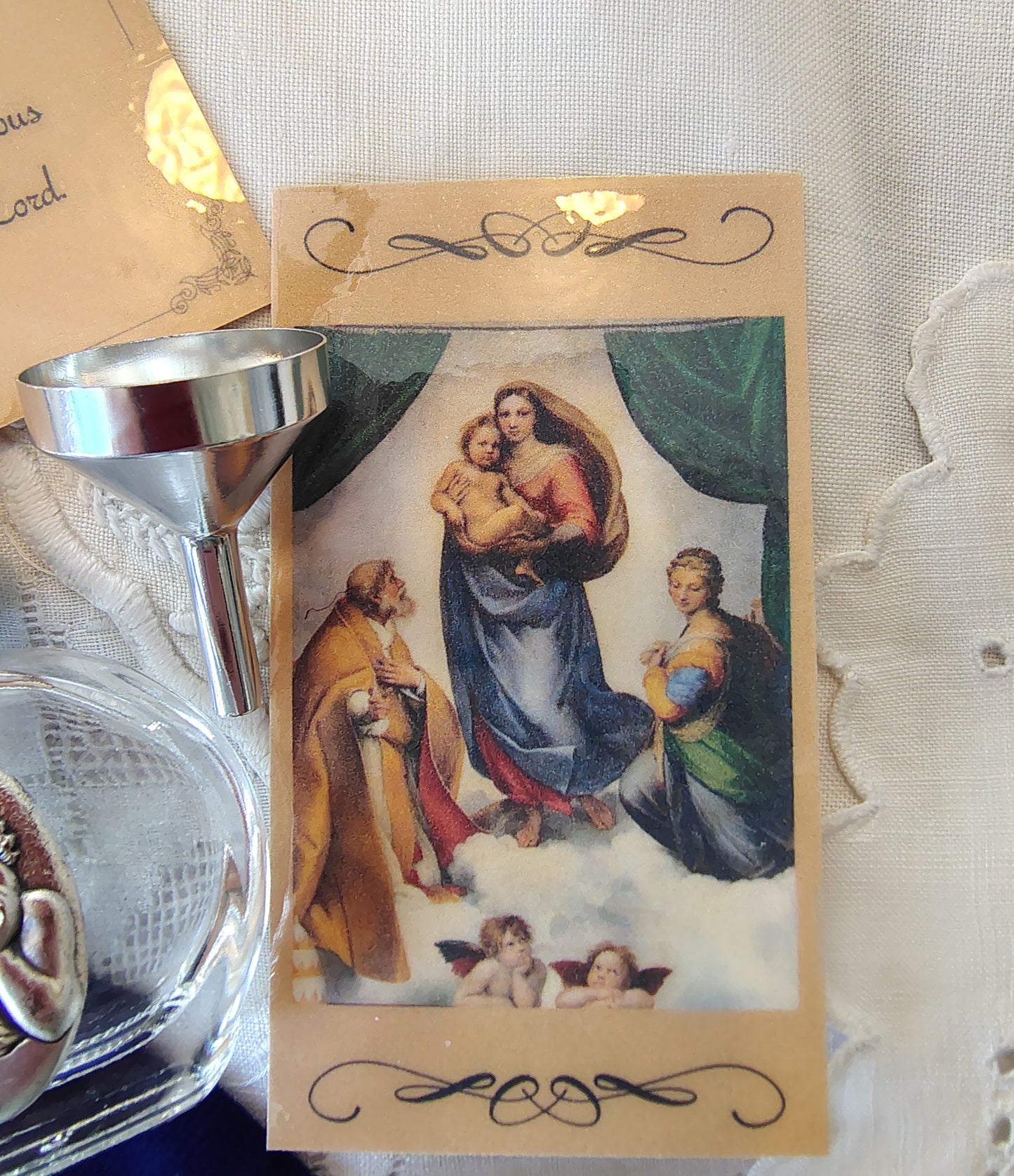 Cherub from the Sistine Chapel by Raphael Holy Water Bottle Gift Set, Catholic present, Aqua Bendita, regalo de Battesimo, Baptism gift, 1st first communion, confirmation keepsake