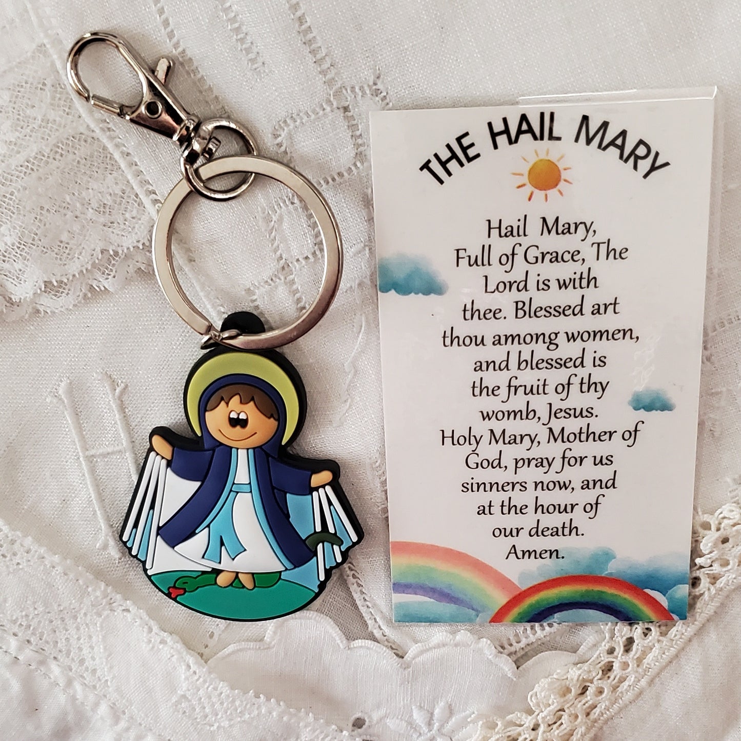 Tiny Devotions Our Lady Backpack clip keychain Charm set Backpack clip keychain charm set devotional first Communion birthday Present Christmas gift Easter toy