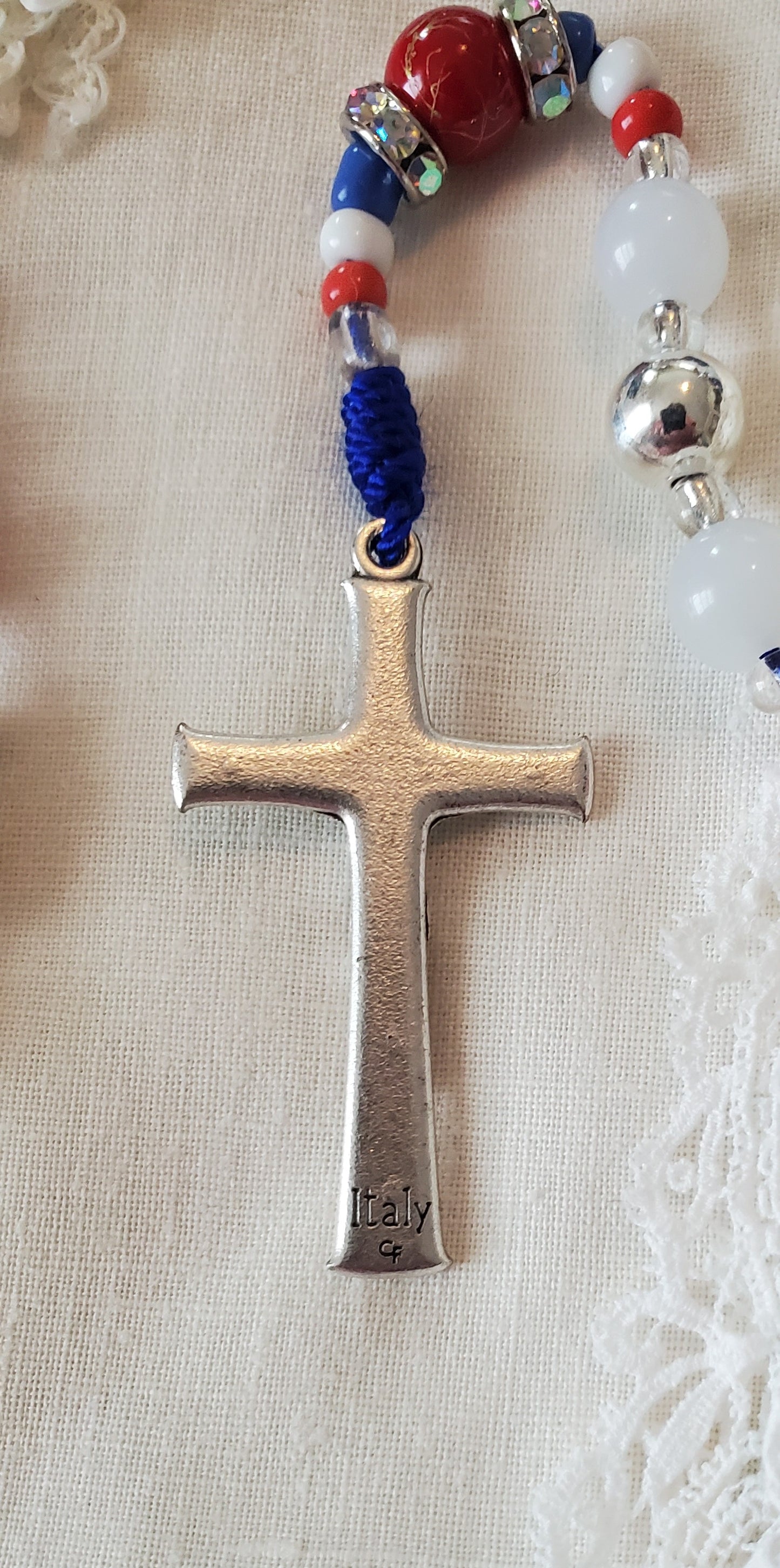 Hand Knotted Pray for Our Nation Rosary - Blue Cord