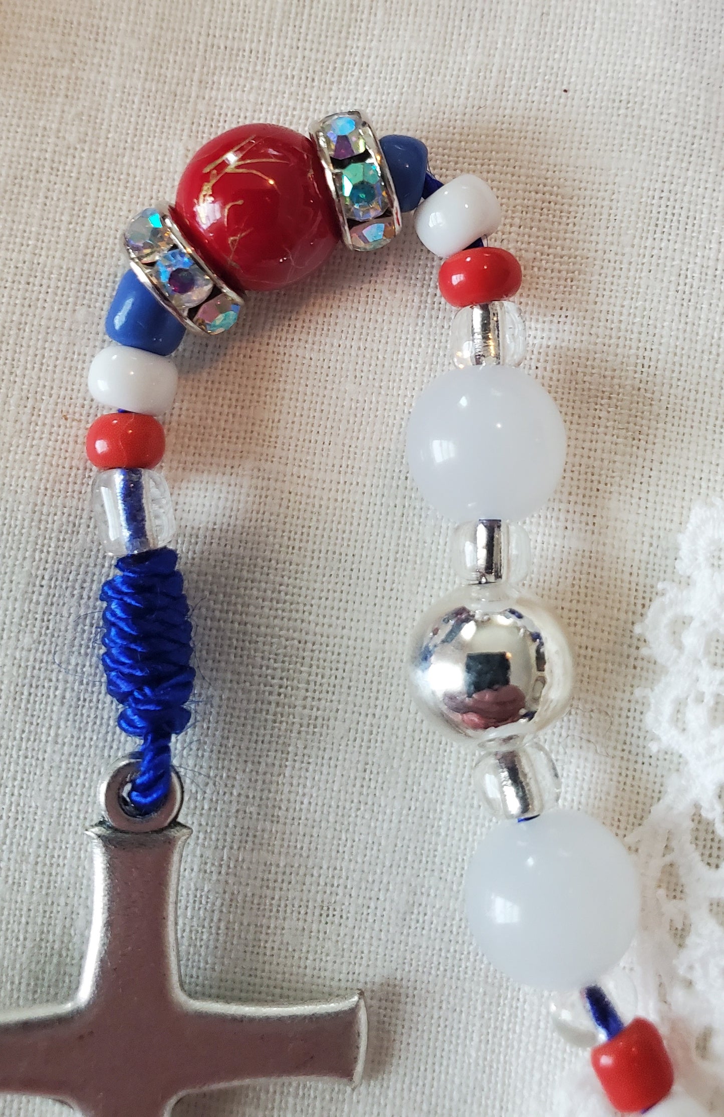 Hand Knotted Pray for Our Nation Rosary - Blue Cord
