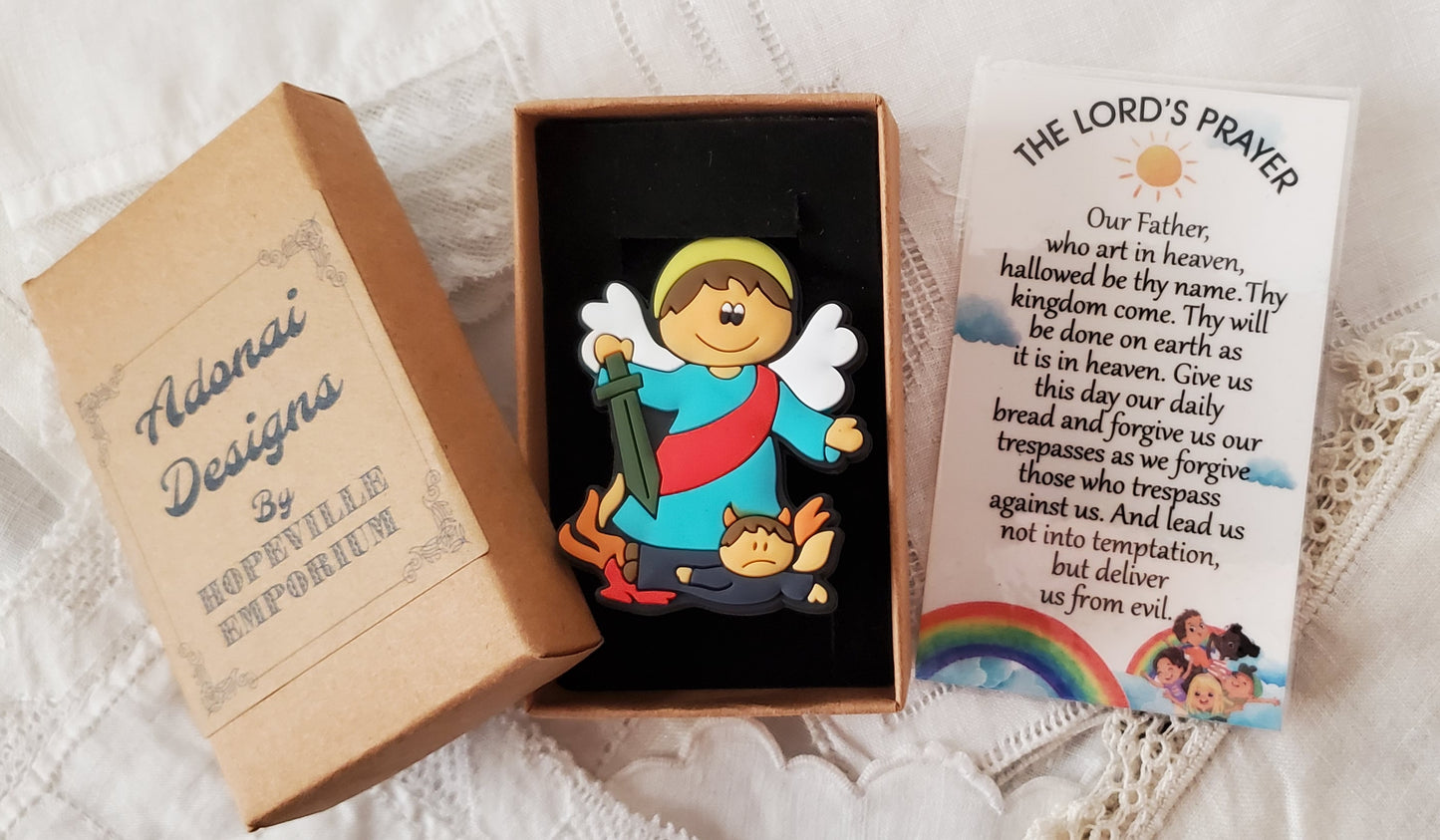 Tiny Devotions Saint Michael the Arch Angel Backpack clip keychain charm devotional 1st Communion birthday Present Christmas gift Easter toy