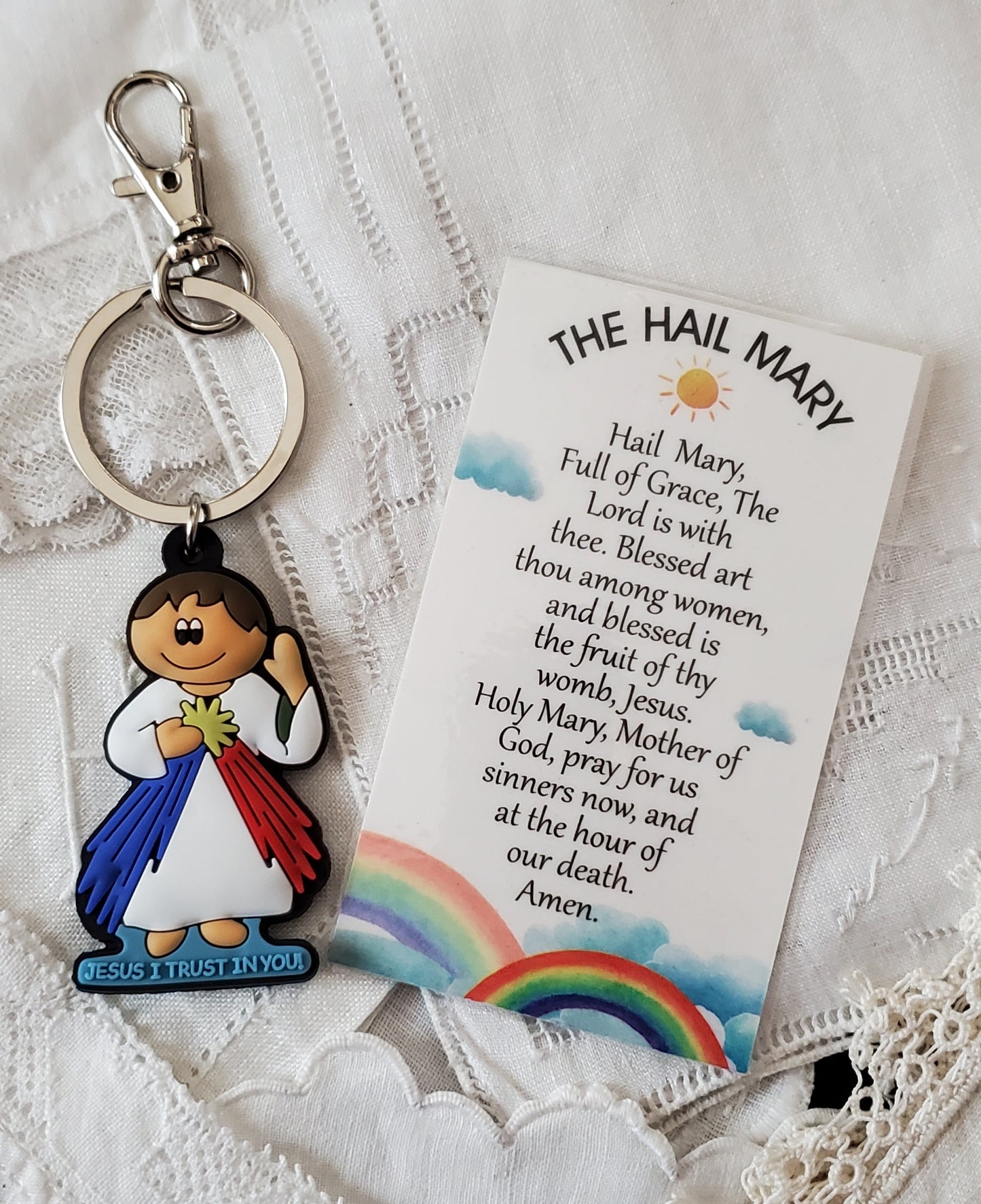 Tiny Devotions Jesus of Divine Mercy Backpack keyring charm set Backpack clip keychain charm set devotional first Communion birthday Present Christmas gift Easter toy