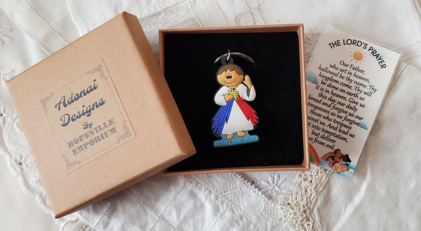 Tiny Devotions Jesus of Divine Mercy Backpack keyring charm set Backpack clip keychain charm set devotional first Communion birthday Present Christmas gift Easter toy