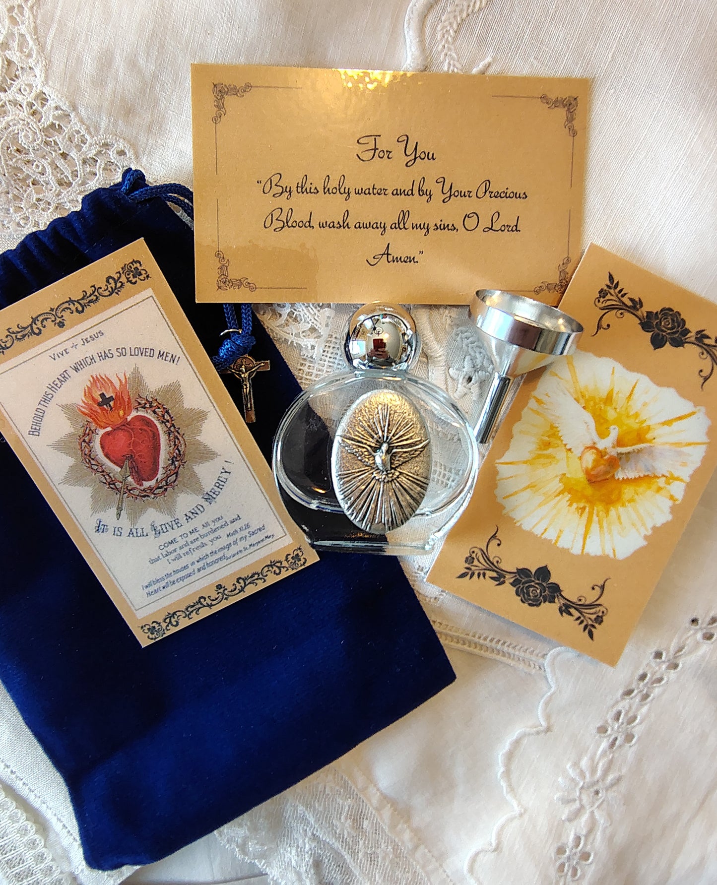 Holy Spirit Holy Water Bottle Gift Set, Catholic present, Aqua Bendita, regalo de Battesimo, Baptism gift, 1st first communion, confirmation keepsake