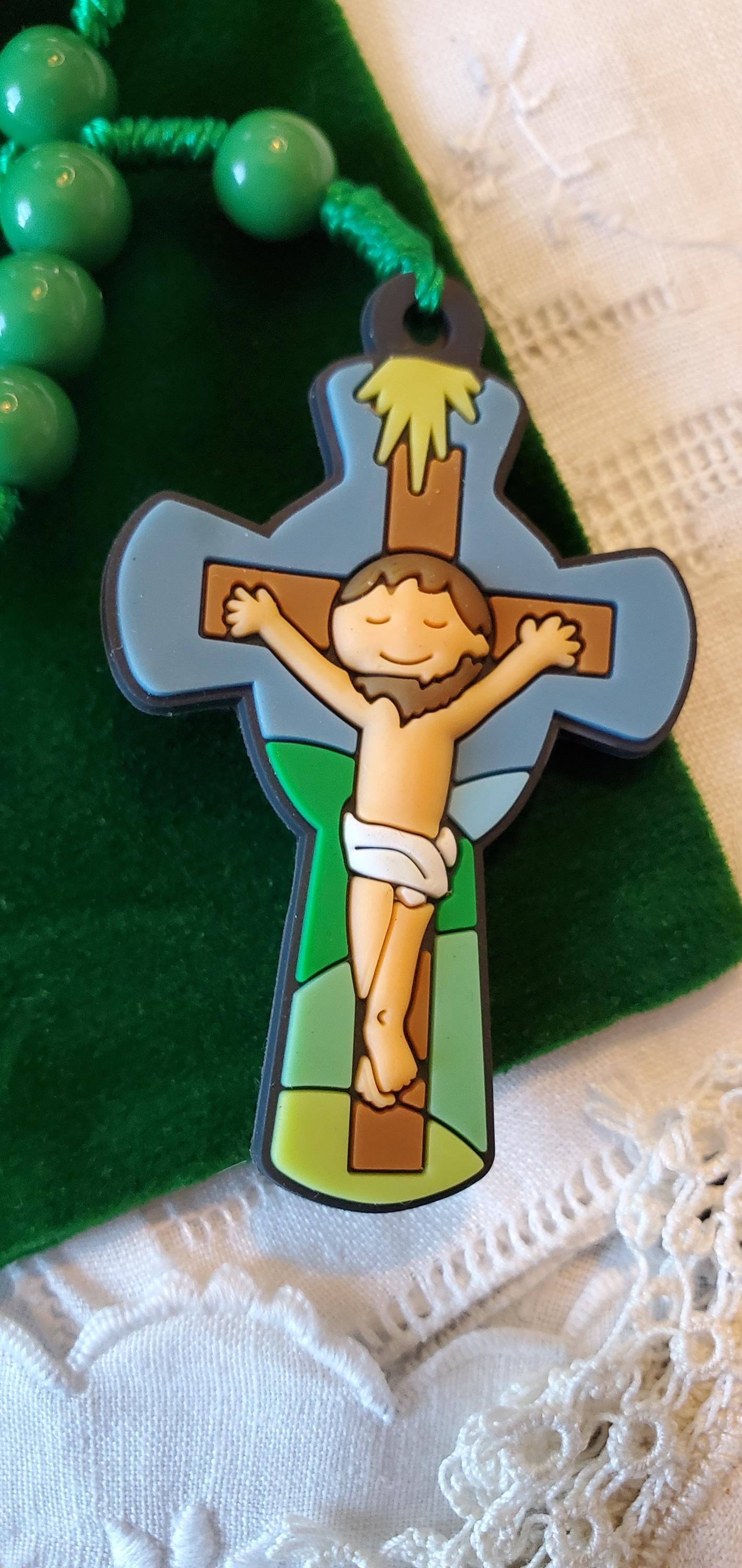 Children's Our Lady of Guadalupe Rosary Gift Set: Catholic First Communion knotted rosary children's prayer card velvet bag with crucifix