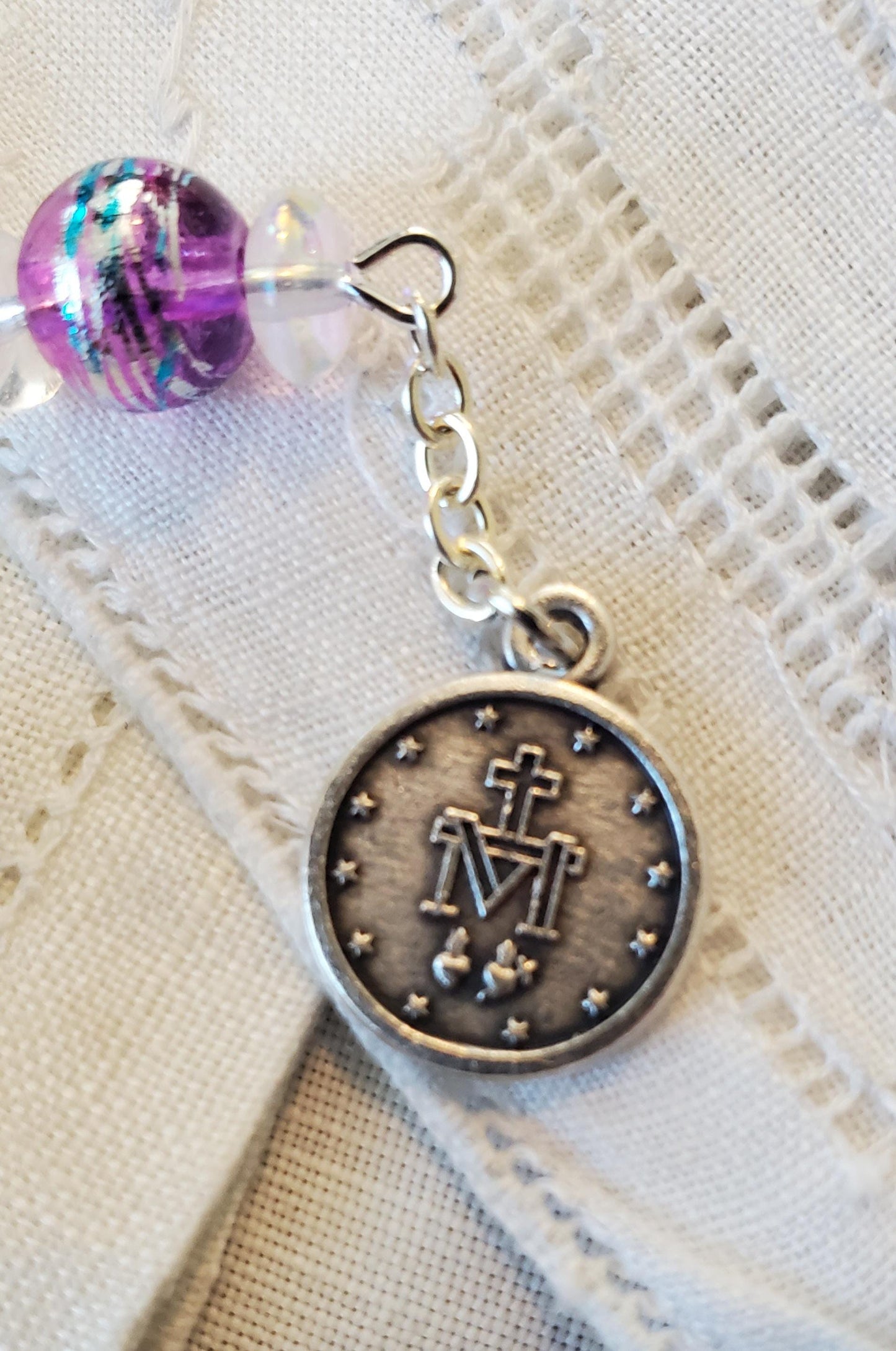 Handmade Purple Rosary Bracelet: Miraculous Medal Catholic Gift