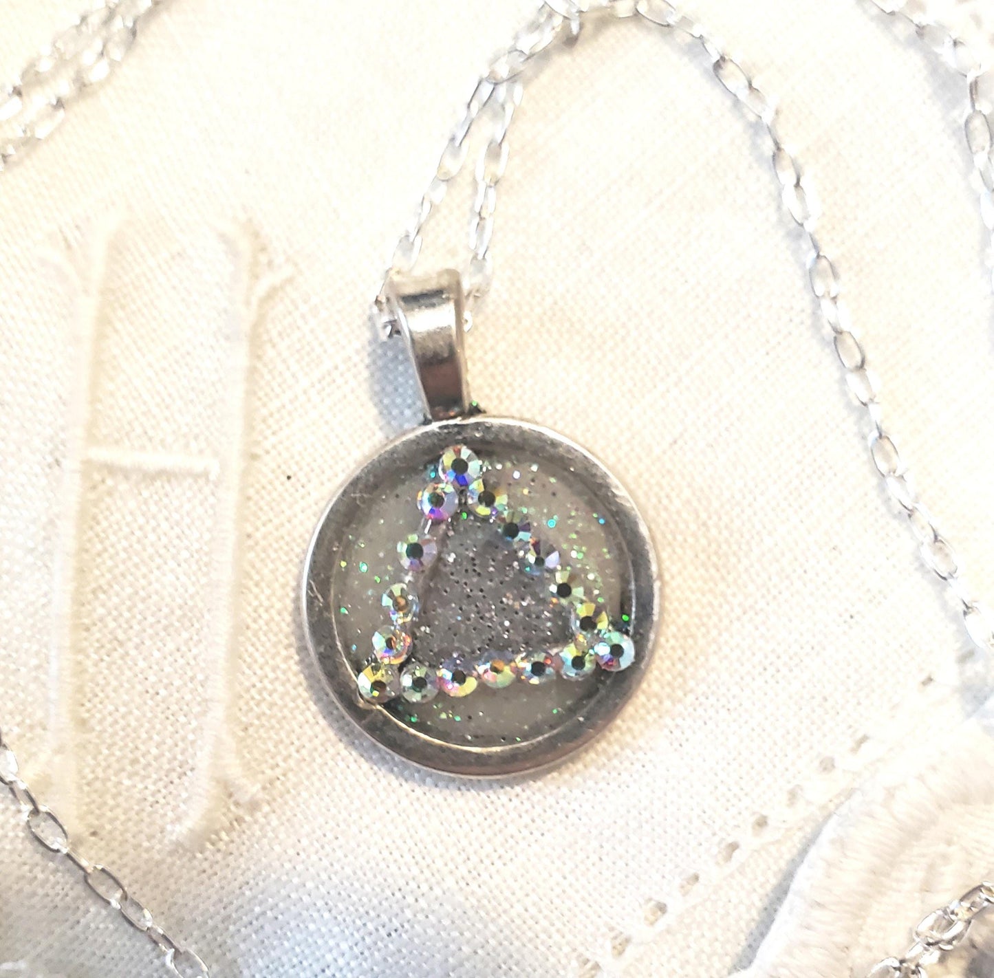 AA Recovery Rhinestone Necklace: Silver Filled Chain, Addiction Recovery Gift