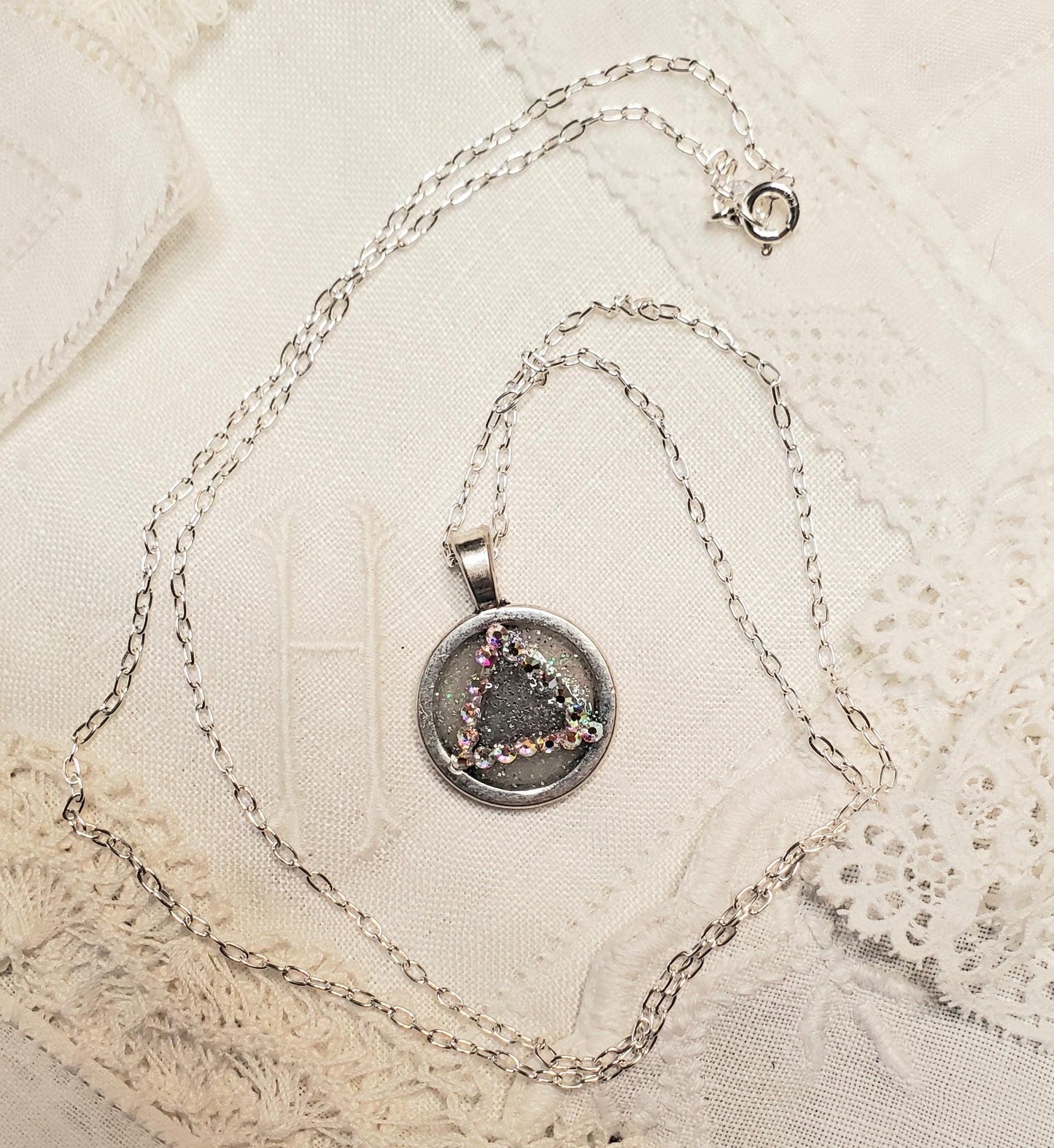 AA Recovery Rhinestone Necklace: Silver Filled Chain, Addiction Recovery Gift