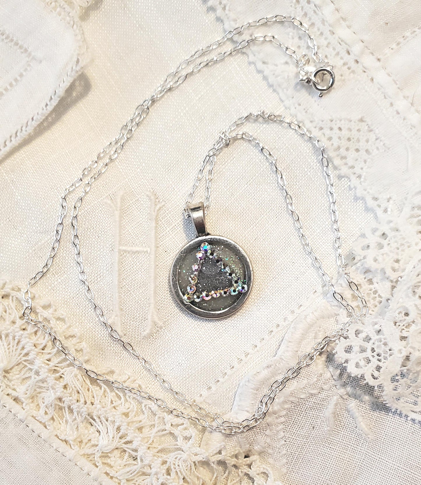 AA Recovery Rhinestone Necklace: Silver Filled Chain, Addiction Recovery Gift