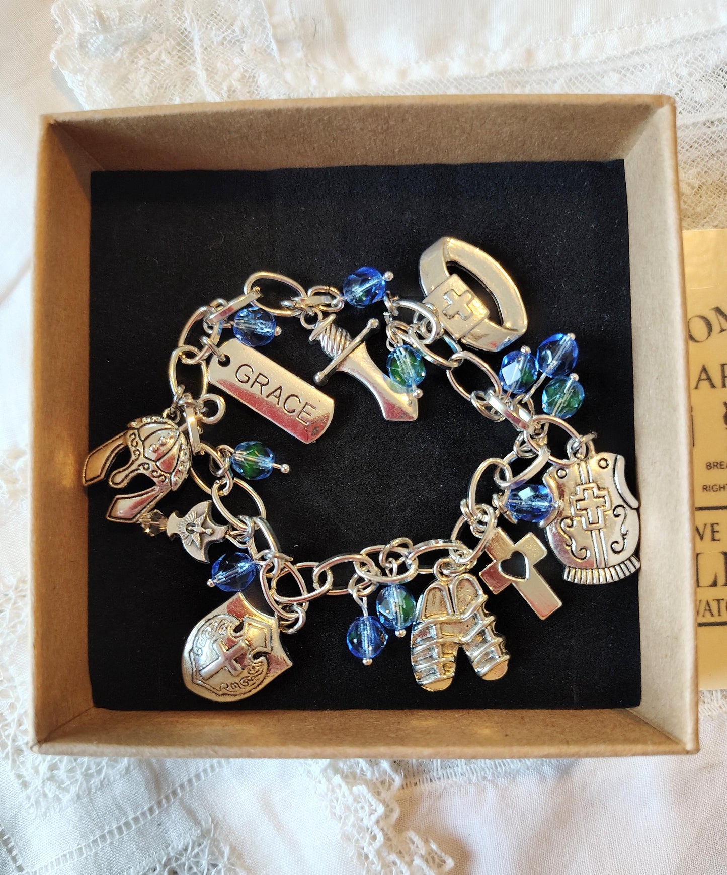 Czech Crystal Armor of God Charm Bracelet: Protestant Christian Gift