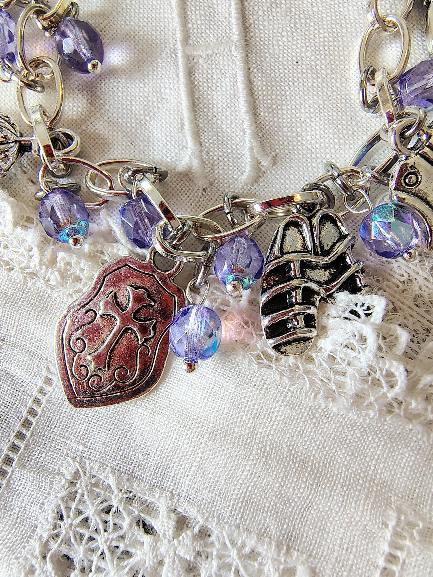 Armor of God Charm Bracelet: Catholic Miraculous Medal, Czech Crystal Beads in 17 options Miraculous Medal, Saint Benedict Medal, Crucifix