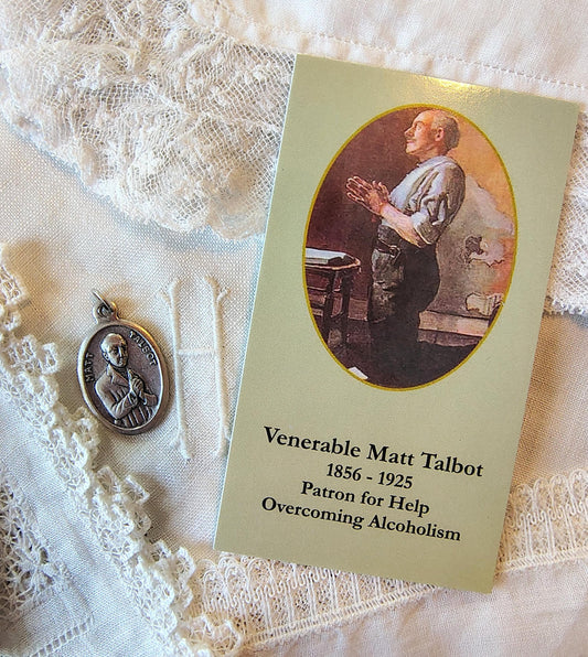 Venerable Matt Talbot imported Italian Medal & Prayer Card Set Sobriety Gift, Patron Saint of Alcohol recovery mylar envelope