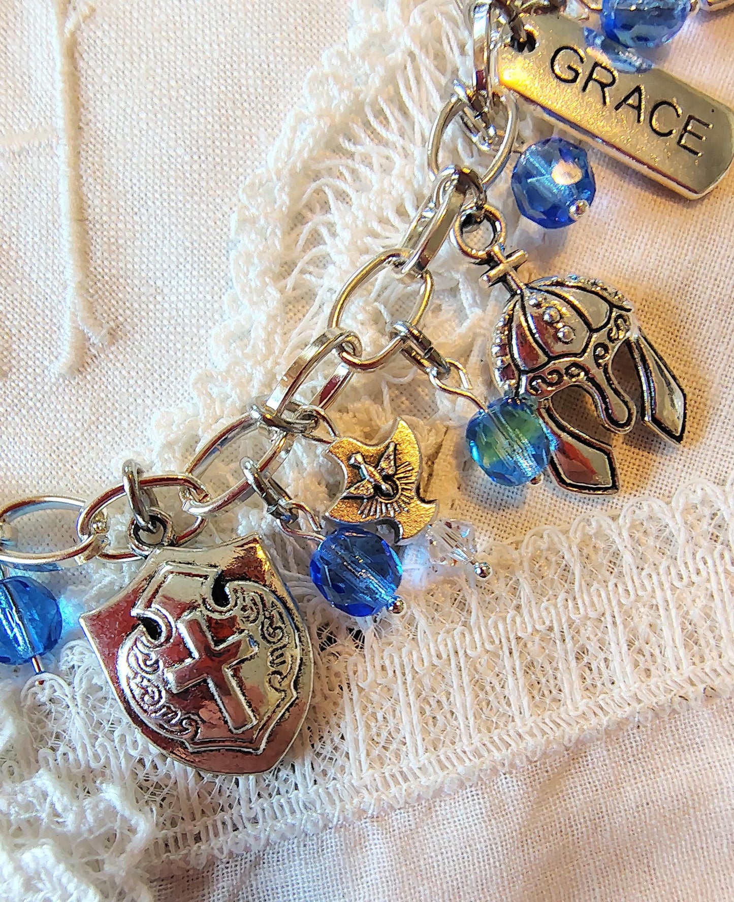 Czech Crystal Armor of God Charm Bracelet: Protestant Christian Gift
