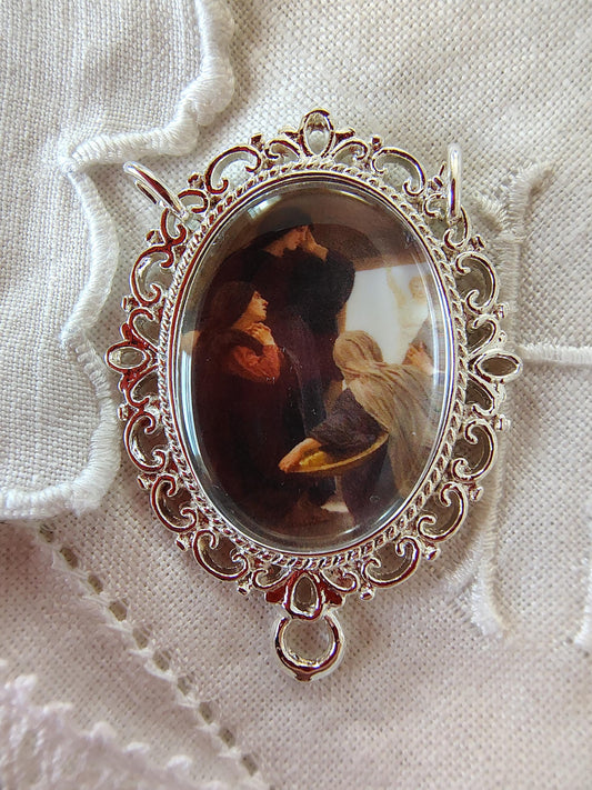 Rosary Centerpiece Bouguereau Holy Women at the Tomb Silver or Gold-Plated Catholic Pendant Chaplet Connector