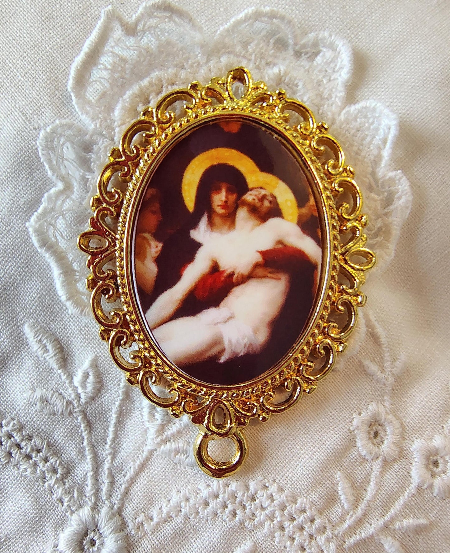 Rosary Centerpiece Bouguereau Pieta Silver or Gold-Plated Catholic Pendant Czech Preciosa Crystal Chaplet Connector Our Lady of Sorrows