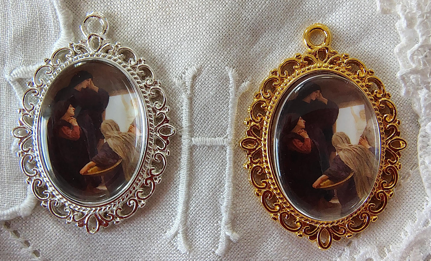Rosary Centerpiece Bouguereau Holy Women at the Tomb Silver or Gold-Plated Catholic Pendant Chaplet Connector
