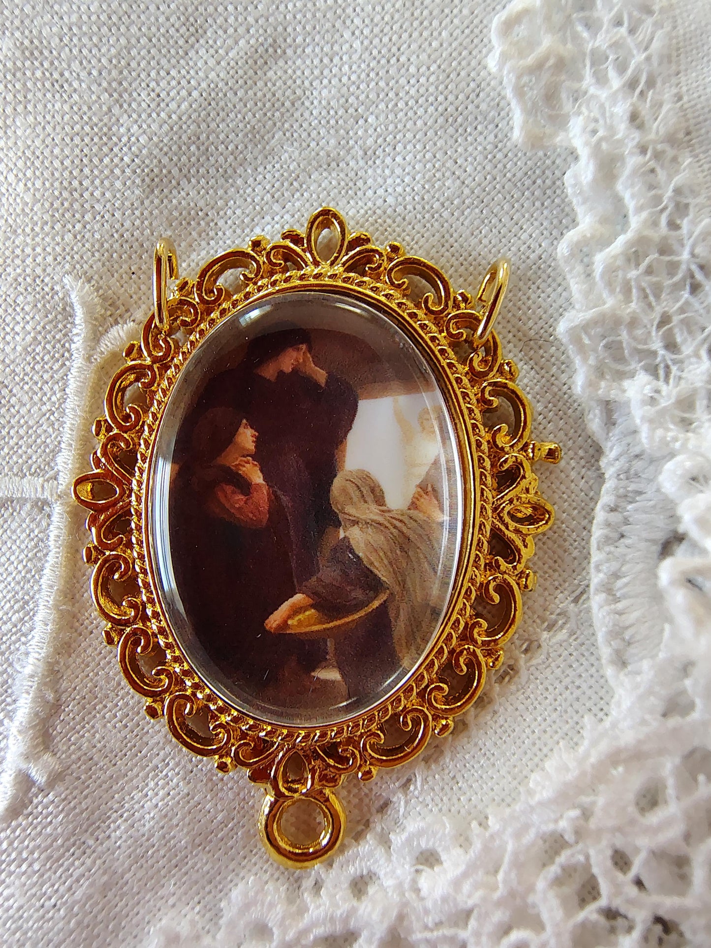 Rosary Centerpiece Bouguereau Holy Women at the Tomb Silver or Gold-Plated Catholic Pendant Chaplet Connector