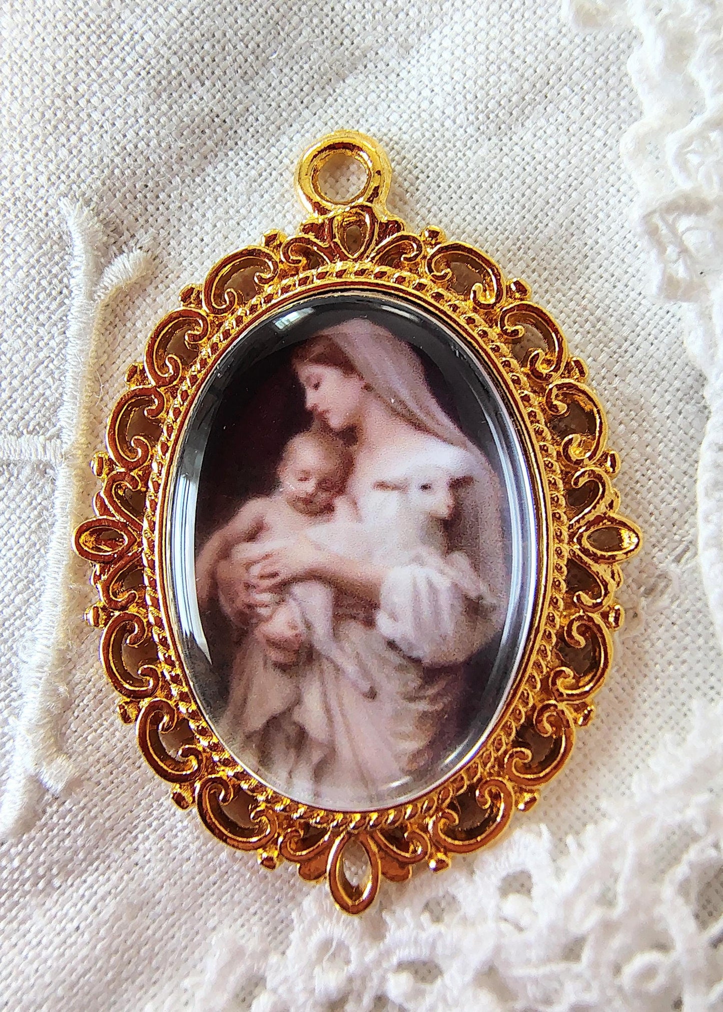 Rosary Centerpiece Bouguereau Innocence Silver or Gold-Plated Catholic Pendant Czech Crystal Chaplet Connector Madonna and Child