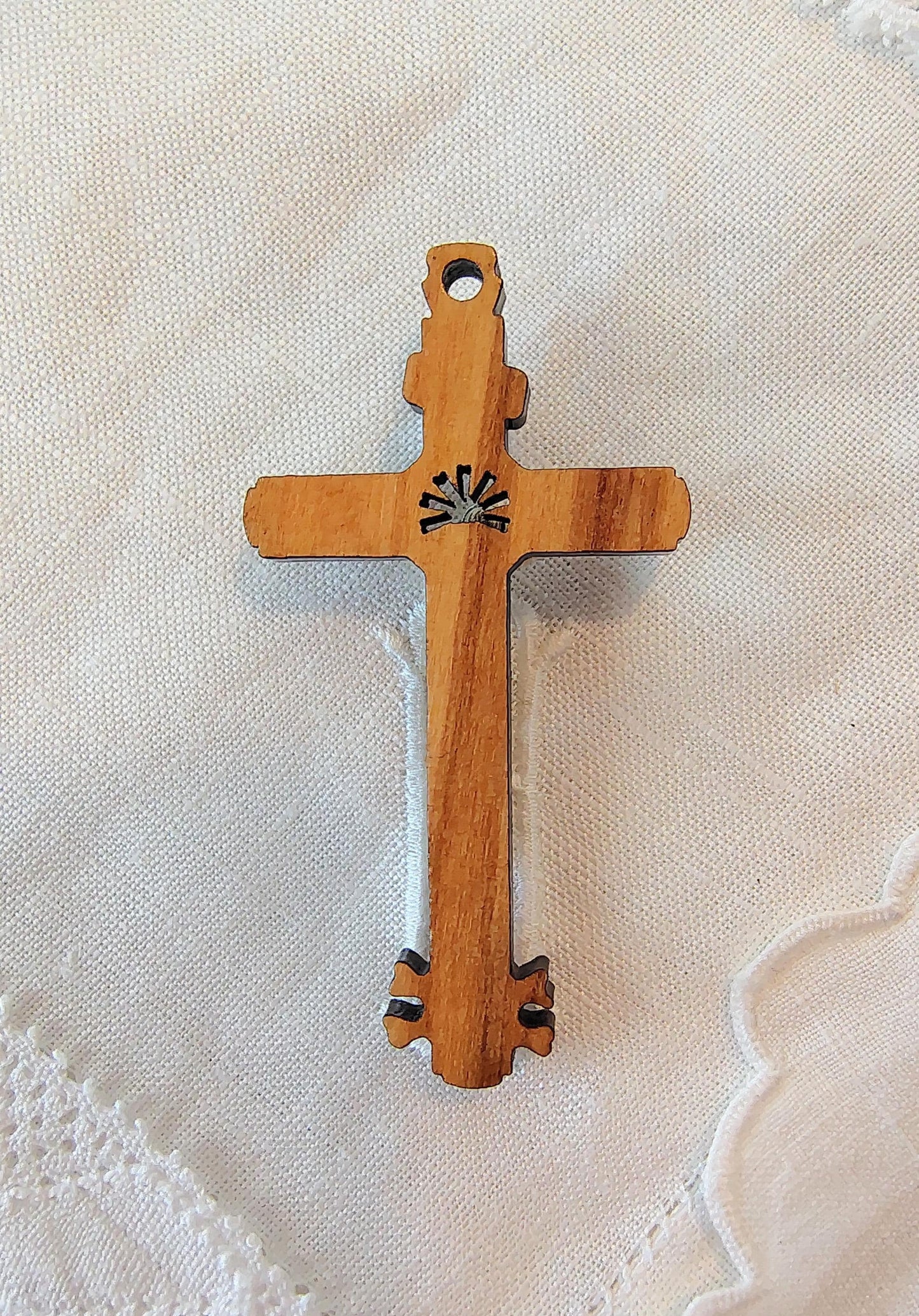 Olive wood Golgotha Crucifix pendant or Rosary Part Imported from Italy Zamac Alloy Corpus Laser engraved and polished