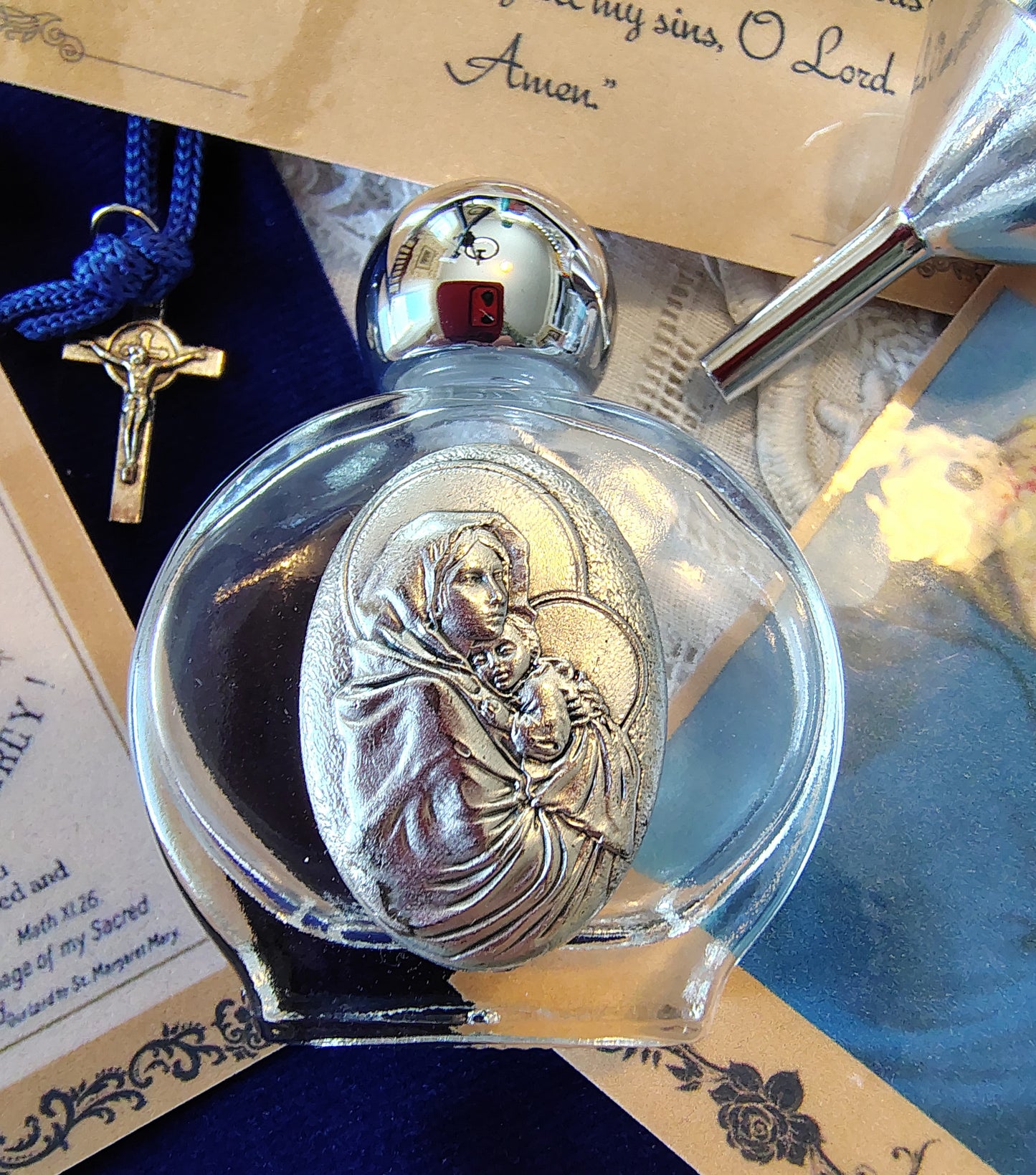 Madonna of the Streets Holy Water Bottle Gift Set, Catholic present, Aqua Bendita, regalo de Battesimo, Baptism gift, 1st first communion, confirmation keepsake