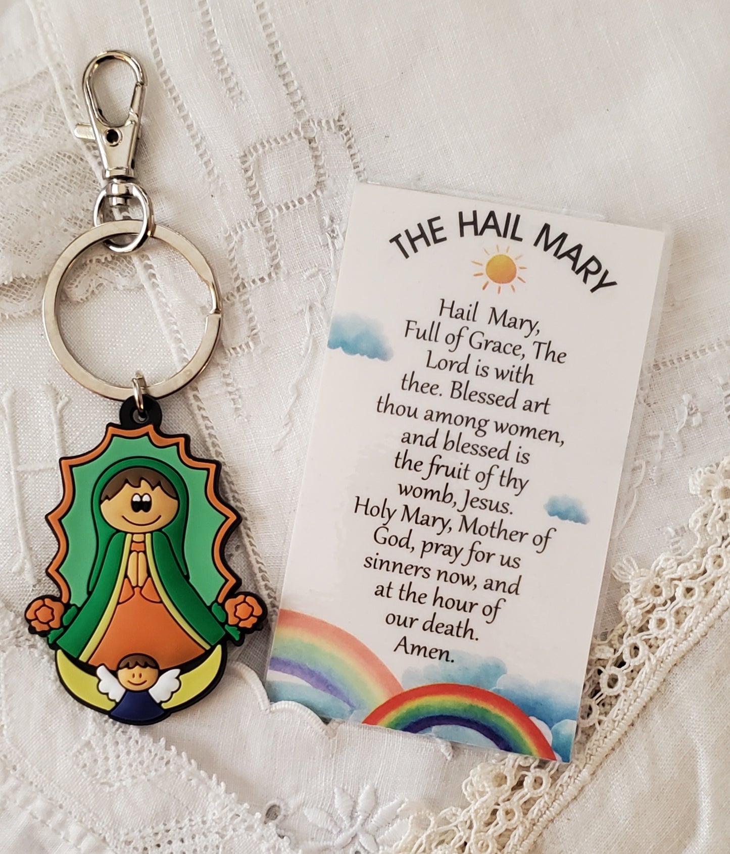 Tiny Devotions Our Lady of Guadalupe Backpack clip keychain charm set devotional 1st Communion birthday Present Christmas gift Easter toy