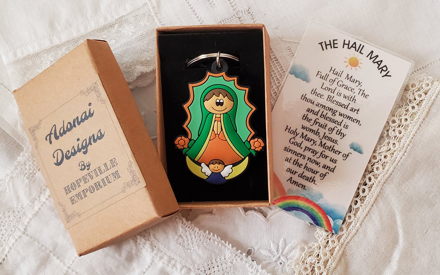 Tiny Devotions Our Lady of Guadalupe Backpack clip keychain charm set devotional 1st Communion birthday Present Christmas gift Easter toy