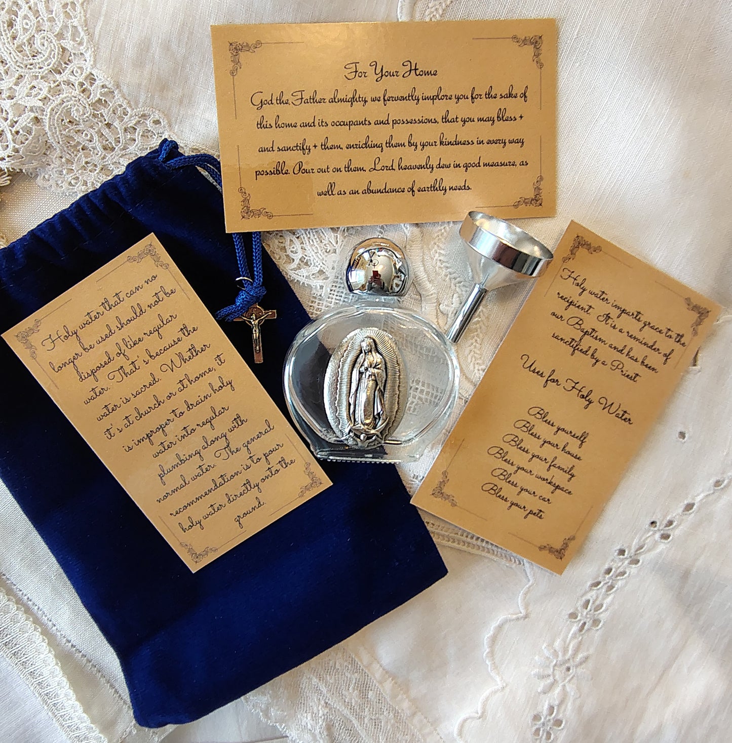 Our Lady of Guadalupe Holy Water Bottle Gift Set, Catholic present, Aqua Bendita, regalo de Battesimo, Baptism gift, 1st first communion, confirmation keepsake