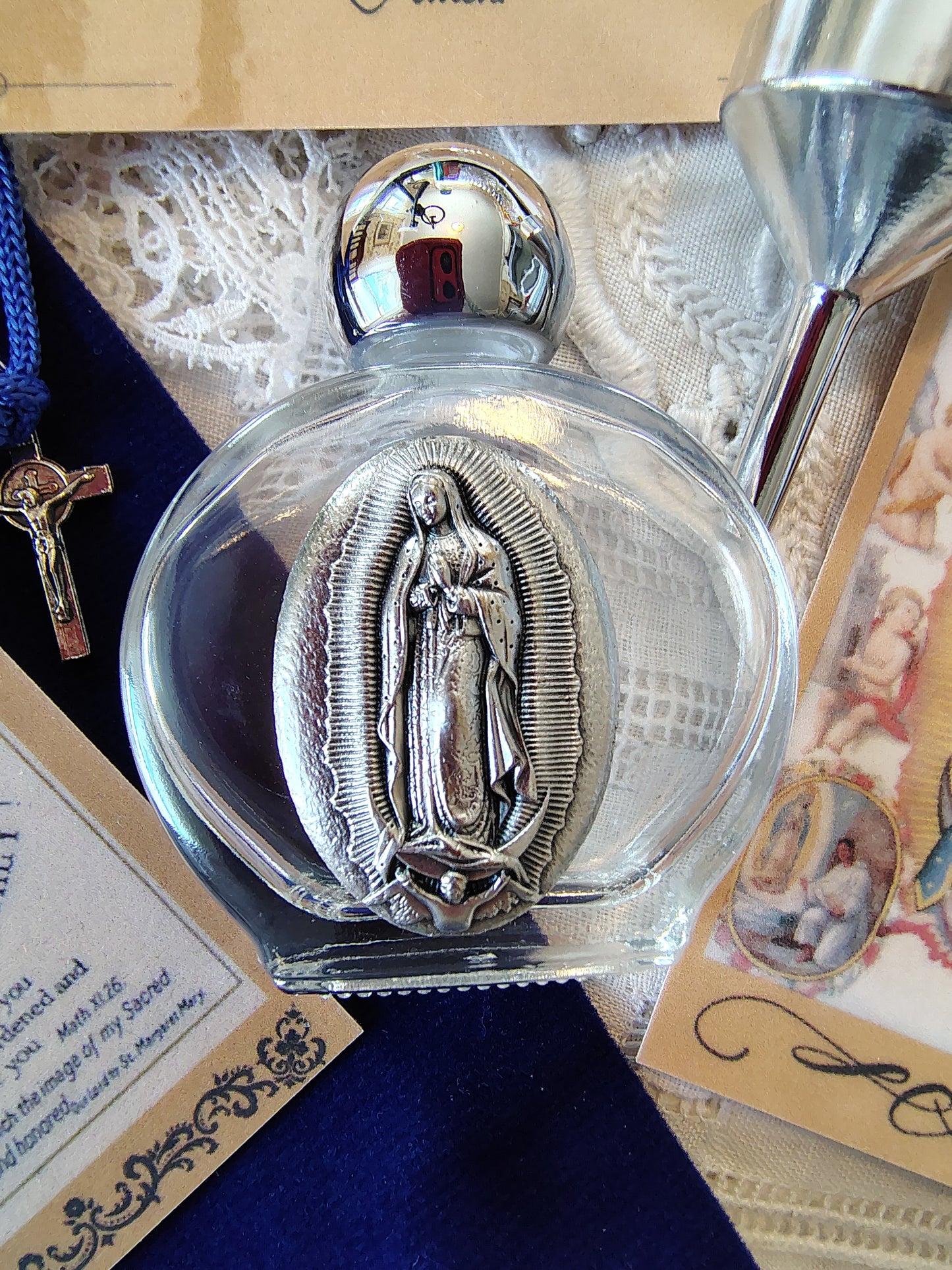 Our Lady of Guadalupe Holy Water Bottle Gift Set, Catholic present, Aqua Bendita, regalo de Battesimo, Baptism gift, 1st first communion, confirmation keepsake