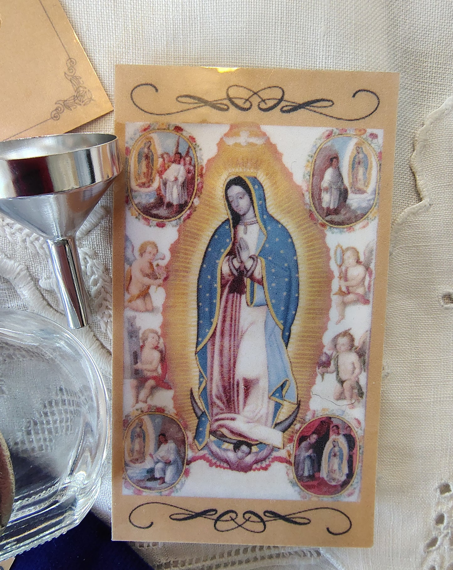 Our Lady of Guadalupe Holy Water Bottle Gift Set, Catholic present, Aqua Bendita, regalo de Battesimo, Baptism gift, 1st first communion, confirmation keepsake