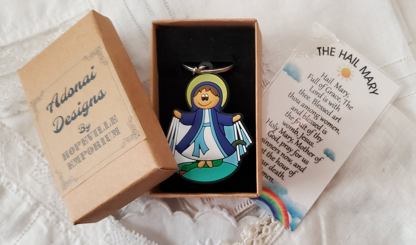 Tiny Devotions Our Lady Backpack clip keychain Charm set Backpack clip keychain charm set devotional first Communion birthday Present Christmas gift Easter toy