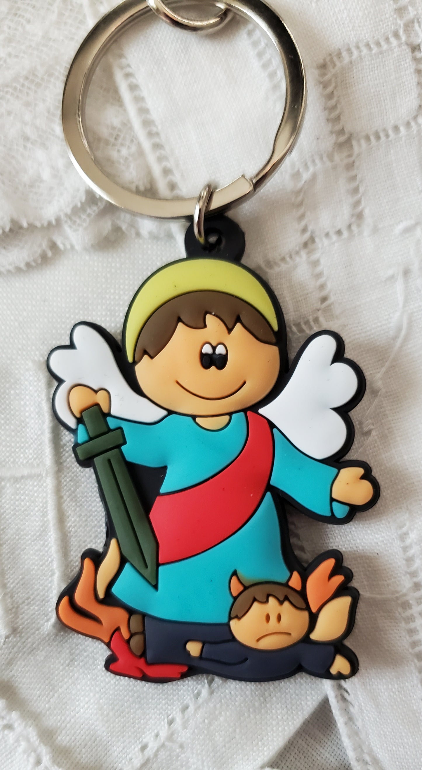 Tiny Devotions Saint Michael the Arch Angel Backpack clip keychain charm devotional 1st Communion birthday Present Christmas gift Easter toy