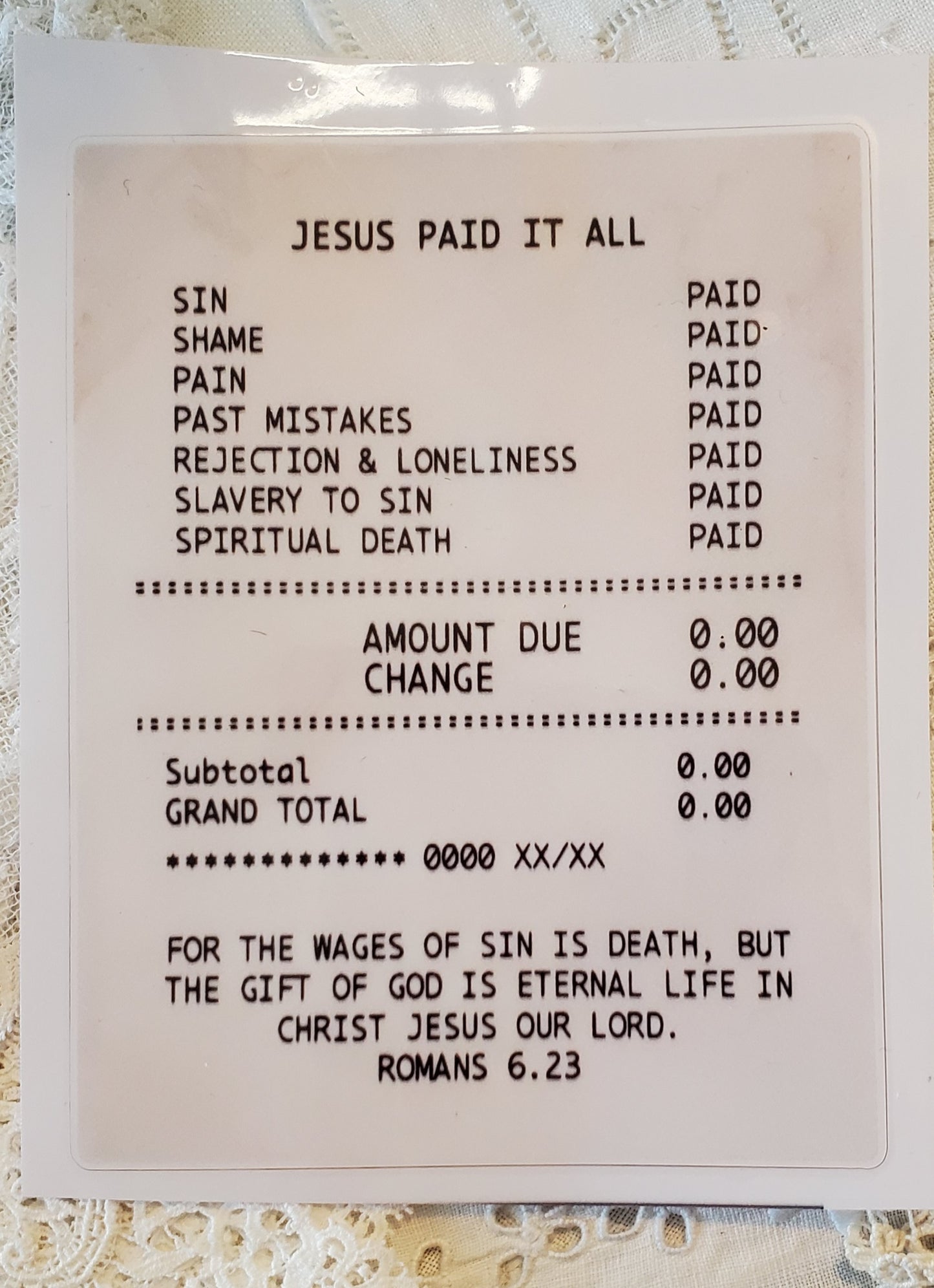 "Jesus Paid It All" - Receipt Sticker