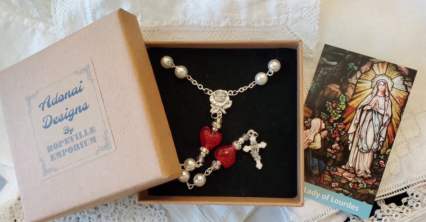 Heart and Pearl Single Decade Car Rosary Pearl Heart