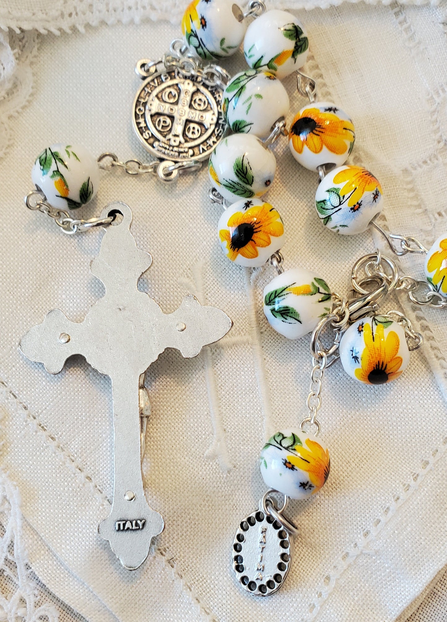 Handmade Linked St Julie Billiart Sunflower Car Rosary