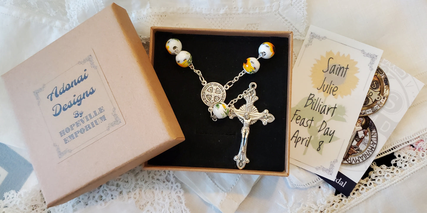 Handmade Linked St Julie Billiart Sunflower Car Rosary