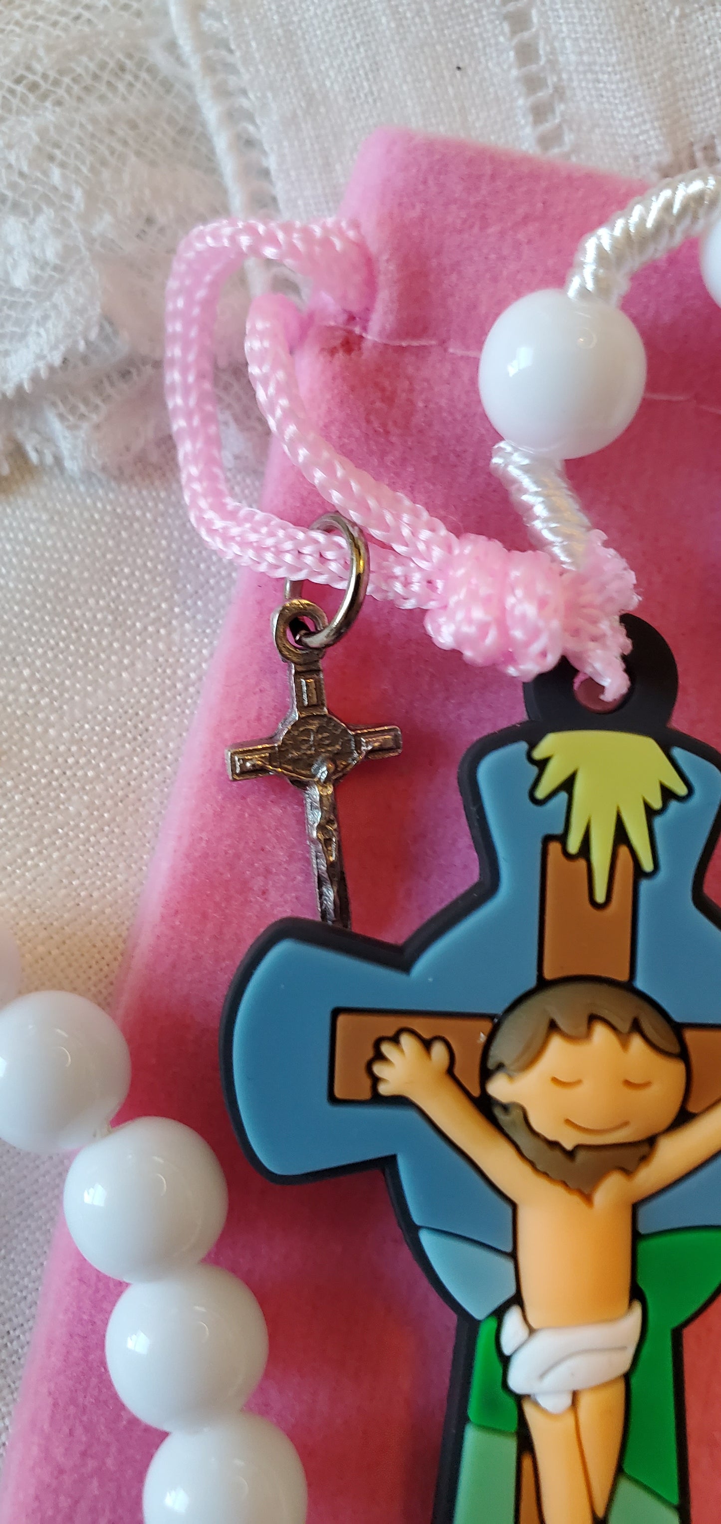 Tiny Devotions white and Pink Guardian Angel Rosary Gift set.