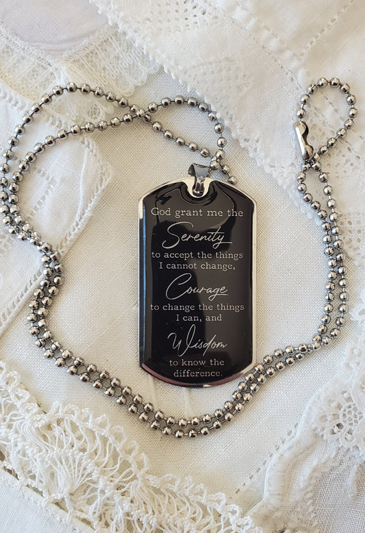 Serenity Prayer Dog Tag Necklace on Ball Chain Necklace