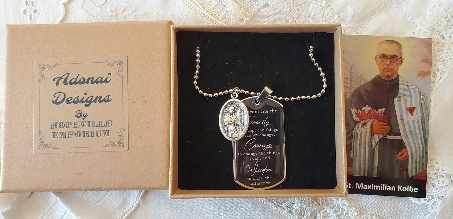 Serenity Prayer Dog Tag Necklace on Ball Chain Necklace